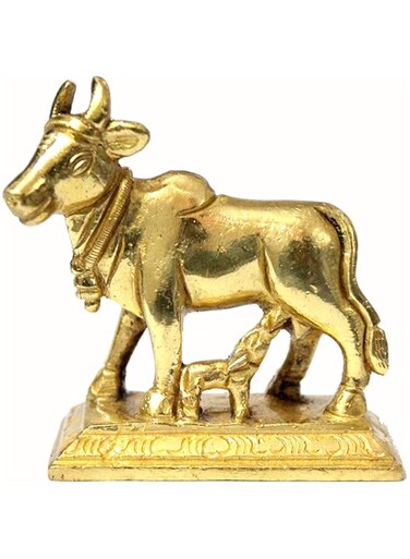 StonKraft - Brass Kamdhenu Kamadhenu Kamadhenu Cow with Calf - Murti Idol Statue Sculpture - 2.5" Inches
