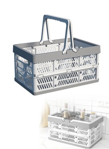Folding storage basket, plastic shopping basket, folding storage box, portable storage basket, stackable storage basket, suitable for storing vegetables, fruits, groceries, toys, etc.25*38*20 cm