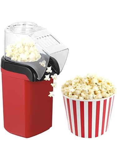 SKEIDO hot air popcorn machine 2 minutes fast popcorn 1200W mini automatic popcorn machine with removable lid suitable for home DIY flavor oil-free healthy high explosion rate popcorn machine (Red)