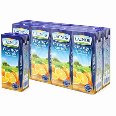 Lacnor No Added Sugar Orange Juice, 180ml Pack of 8