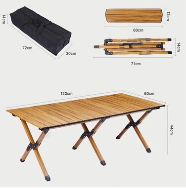 Brown Folding camping table carbon steel portable roll-up picnic table for 4-6 person BBQ Party Large Size 120*60*45cm