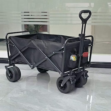 Garden Cart Folding Trolley Cart Outdoor Wagon Collapsible with Removable Fabric Festival Garden Camping Picnic Cart Supports Max 150kg Portable Transport Trailer 10-inch thick wheels