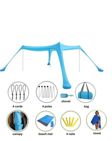 4 Poles Beach Tent Canopy &ndash; UPF50+ Lycra Sun Shade, Windproof Outdoor Sun Shelter with Stability