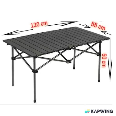 Black Portable Roll-up folding table for camping good for 4-6 person BBQ party Outdoor Activities 120*55*50cm