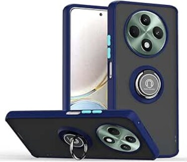 Case for Oppo Reno12 F Case Cover Metal Ring Holder Grip Kickstand Car Magnetic Mount Shockproof Matte Hard Back Bumper Case for Oppo Reno 12F (Blue)