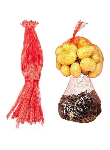100Pcs Reusable Produce Bags, Shellvcase Onion Fruits Mesh Produce Bags and Seafood Boil Bags, 40cm Net Storage Bags for Grocery Shopping Storage of Fruit Vegetable Seafood Toy &amp; Garden Produce(Red)
