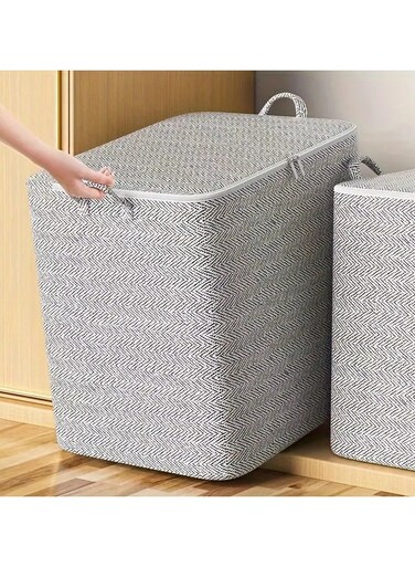 1pc Practical Thickened Version Large Capacity Storage Bins With Lids And Handles, Non-Woven Fabric, Space-Saving Organizer For Clothes, Wardrobe, Quilts, Home, Bedroom, Dorm Accessories