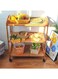 Bamboo Wooden Serving Trolley 3 Tier Kitchen Storage Rack Island Cart with Rotating Wheels Coffee Table