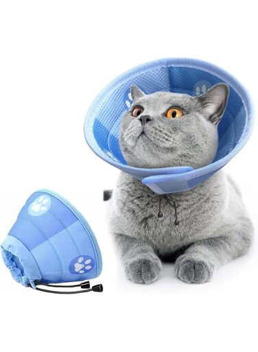 Adjustable Cat Cone Collar Soft Cute Cats Recovery Collar Protective Pet E Collar After Surgery Lightweight Collars for Kittens Puppy (Blue, L)