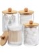 Strayelf 4 Pack Qtip Holder,10-Oz Bathroom Organizer Accessories Storage Containers Clear Plastic Apothecary Jars with Bamboo Lids for Cotton Ball,Cotton Swab,Floss