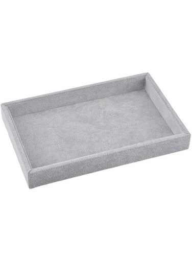 Valyria Velvet Jewelry Tray, Stackable Showcase Display Organizer for Ring Earring Necklace Pendants Bracelet (Grey)