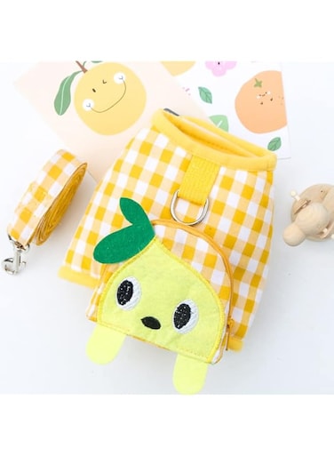 Cute Pet Harness Vest Leash with Backpack, Printed Design, for Small and Medium Dogs (Yellow, Extra Large)