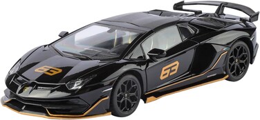 Lamborghini Official Licensed Aventador SVJ 63 Roadster Die-Cast Model Car - 1:18 Scale Replica with Bull &amp; Shield Logo, Opening Doors, LED Lights &amp; Realistic Sound for Adults &amp; Kids (Black)