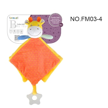 Funmuch Baby Giraffe Security Blanket - 2-in-1 Plush Soothe Towel &amp; Hand Puppet with Bell Rattle, Soft Sensory Toy for Newborns &amp; Infants, Machine Washable Baby Shower Gift, Orange/Yellow
