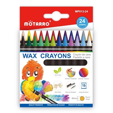 MOTARRO 24-Color Wax Crayons MP013-24 &ndash; Safe, Non-Toxic, Easy to Sharpen, Round-Shaped Crayons for Children&rsquo;s Drawing &amp; Coloring