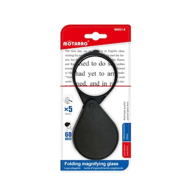 MOTARRO 60mm Handheld Magnifying Glass MI001-6, 5X Magnification &ndash; Ideal for Kids, Students &amp; Office Use &ndash; Black