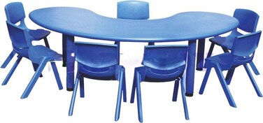 YALLABUYIT Half Moon shape kids study table &amp; 6 PCS Chair  -17119