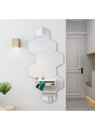 Homya 10pcs HD Glass Mirror 21CM&times;18CMThickened Frameless Splicing Mirror Hexagon Mirror Wall Hanging Background Wall Decorative Mirror Dressing Table Mirror