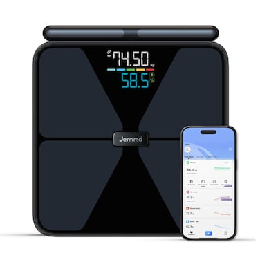 ميزان جيروما FitPro+ الذكي مع مقبض قابل للسحب   ميزان ذكي بـ8 أقطاب لقياس الدهون والوزن   ميزان حمام رقمي للجسم، مؤشر كتلة الجسم، الدهون والعضلات، مزامنة تطبيق بلوتوث