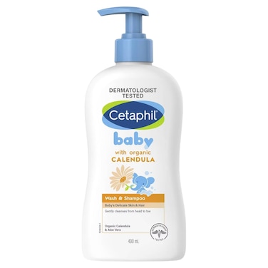 Cetaphil Baby Wash and Shampoo with Organic Calendula and Aloe Vera, 400ml