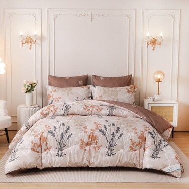 Printed Duvet Set, Queen Size Fits 180x200 cm - 4-Pcs Bed Set, Brushed Microfiber Fabric - 1 Duvet Cover, 1 Fitted Sheet, 1 Pillow Shams, 1 Pillowcases (Filler Not Included)