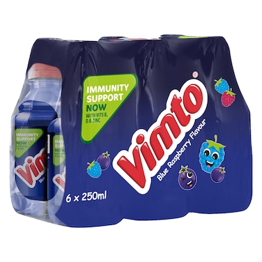 Vimto Blue Raspberry Fruit Flavoured Drink Sport Cap Pet Bottle, 250ml Pack of 6