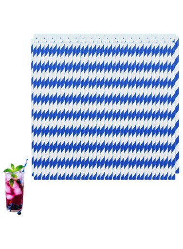 100PCS Royal Blue and White Striped Paper Straws - Biodegradable Disposable Drinking Straws for Christmas, Birthday, New Year, Party Decoration Supplies