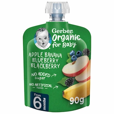 Gerber Organic Apple, Banana, Blueberry and Blackberry Puree, 90g