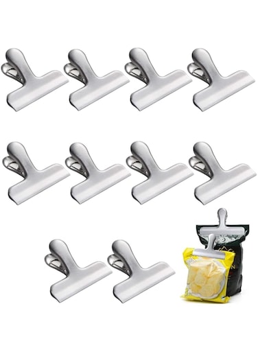 10 Pack, Stainless Steel Chip Clips, Chip Clips Bag Clips Food Clips,Clips for Food, Clips for Food Packages, Chip Bag Clips, Air Tight Seal, Heavy Duty Snack Clips Kitchen Clips