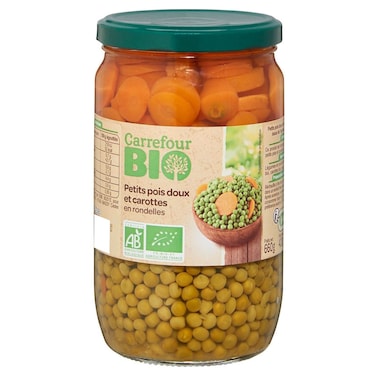 Carrefour Bio Organic Sweet Peas and Carrots, 72cl