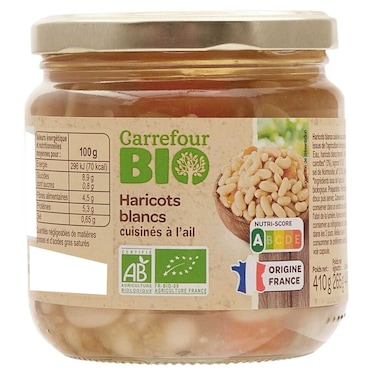 Carrefour Bio Organic Cooked White Beans with Carrots, 410g