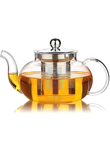 Hiware Glass Teapot with Stainless Steel Infuser &amp; Lid, Borosilicate Glass Tea Pot Stovetop Safe, Blooming &amp; Loose Leaf Teapots, 27 Oz