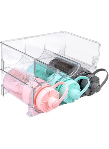 pokham 2 Pack Plastic Water Bottle Organizer Rack, Stackable Plastic Wine Rack Holder, Stackable Bottle Holder Storage Rack