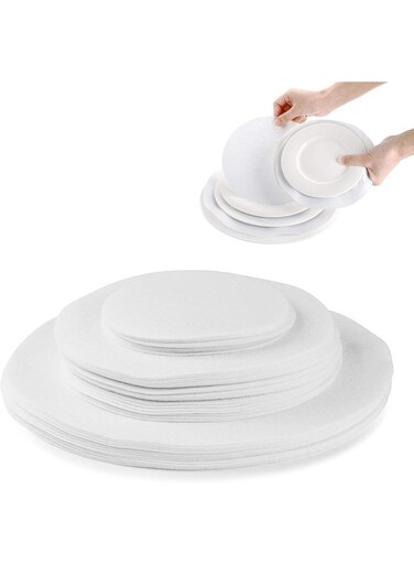 48-Piece Felt Plate Dividers &acirc;&euro;&ldquo; Round Felt Dish Protectors in 3 Sizes for Stacking, Storing &amp; Packing Cookware, Prevent Scratches, White
