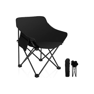 Portable Foldable Camping Chair with Armrest &amp; Storage Pocket &ndash; Heavy-Duty Outdoor Seat (Black)
