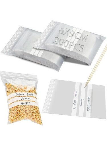 200 Pcs Grip Seal Bags 2.36x3.54in Resealable Bags Write on Panel Sample Bags with White Strips Plastic Seal Bags Small Zip Lock Resealable Plastic Bags 6x9cm for Storing Samples Jewelry Food