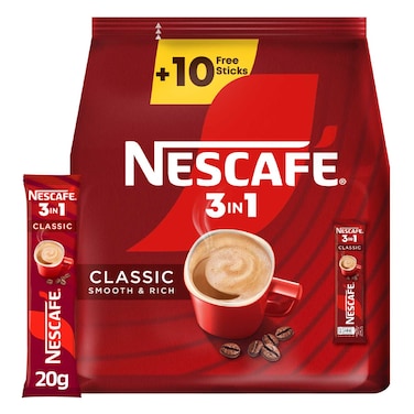 Nescafe Classic 3-In-1 Smooth and Rich Coffee, 20g Pack of 40