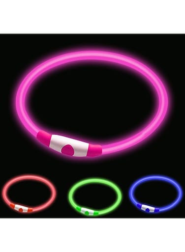 woeita LED Dog Collar,Glow Light Collar for Dogs,Ultra Bright USB Rechargeable Cut to Fit Any Size - Rechargeable Battery - Increased Visibility &amp; Safety For Your Pets(Pink)
