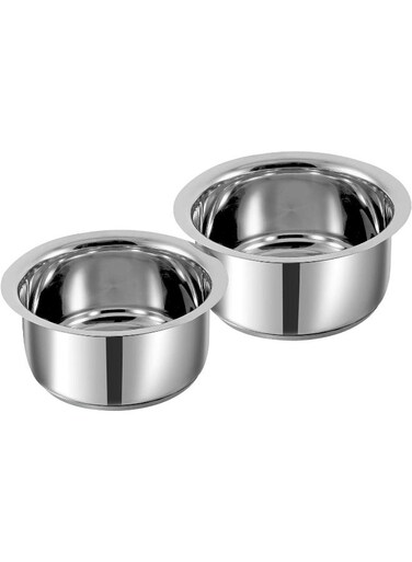 Stainless Steel Tope Set, 2 Pieces   5 &amp; 6 Litres   Sandwich Bottom   Induction &amp; Gas Stove Friendly   Without Lids   Silver