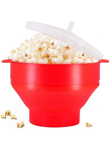 CAZADORA Luksyol Red Silicone Microwave Popcorn Popper - Effortless Popcorn Making, Healthy Hot Air Technology, and Vibrant Design!