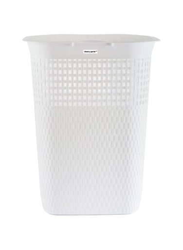 Cleany Genie Plastic Laundry Basket With Lid, Multi-Purpose Laundry Bin with a Slit Break Resistant, Light Weight, Durable and Stylish Construction Large Space Perfect for Storage, White, 55 Liter