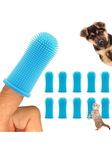 Muyaps 10Pcs Dog Toothbrush, 360&ordm; Dog Finger Toothbrush, Silicone Pets Teeth Cleaning Toothbrush Kit for Dogs Puppies, Cats &amp; Small Pets Dental Care (Blue)