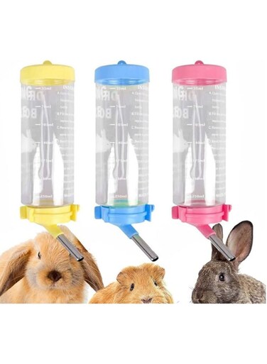 SKEIDO 3pcs Hamster Drinker Plastic Water Bottle Dispenser Feeder Hanging Pet Guinea Pig Squirrel Rabbit Dog Drinking Head Pipe Fountain 250ml