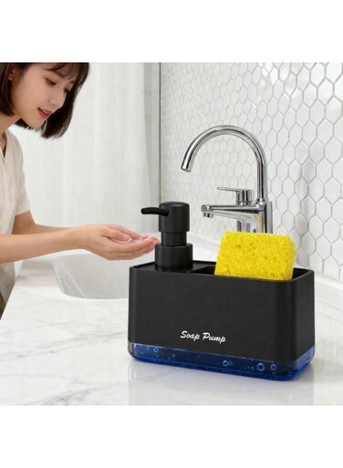 2-in-1 Kitchen Soap Dispenser with Sponge Holder &acirc;&euro;&ldquo; Countertop Dish Soap Pump, One-Hand Press, Refillable Liquid Dispenser, Sink Organizer for Kitchen &amp; Bathroom