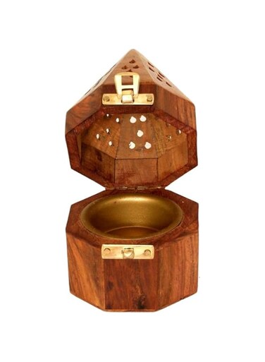 Saqoware Hexagonal Wooden Bakhoor Burner, Large, Brown