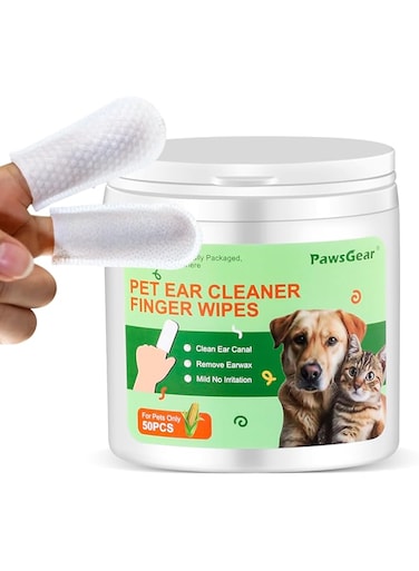 PawsGear Ear Wipes for Dogs and Cats - Soothing Cleansing, Odor Removal, Natural Plant Extracts, 50 Count