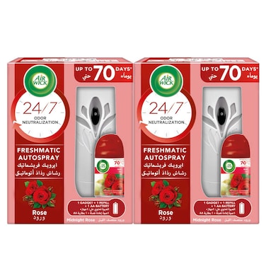 إير ويك معطر جو فريش ماتيك بخاخ تلقائي، برائحة الورد 250 ملل حزمة من قطعتين