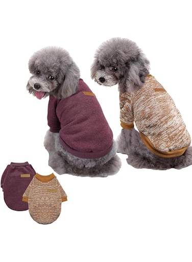 Azonee Pet Dog Sweater, 2 Pack Pet Dog Classic Knitwear Sweater Soft Thickening Warm Pup Dogs Shirt Winter Puppy Sweate, Doggie Sweatshirt (Brown+Khaki, X-Small)