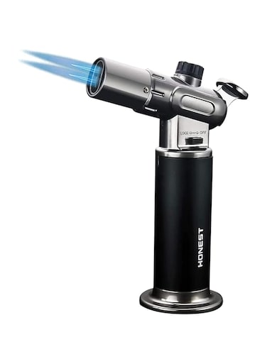 GO2CAMPS Windproof Torch Lighter Butane Refillable Gas Lighter Double Jet Flame Adjustable (Butane Gas Not Included) for Bakhoor charcoal,Cigar,Candle,Cooking,Camping,Baking,BBQ(Black)