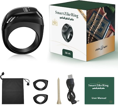 Smart Tasbih Zikr Ring, Rechargeable Zikr Ring, Ring Count Reminder, Muslim Prayer Timing Reminder, LED Display, Tasbih Counter